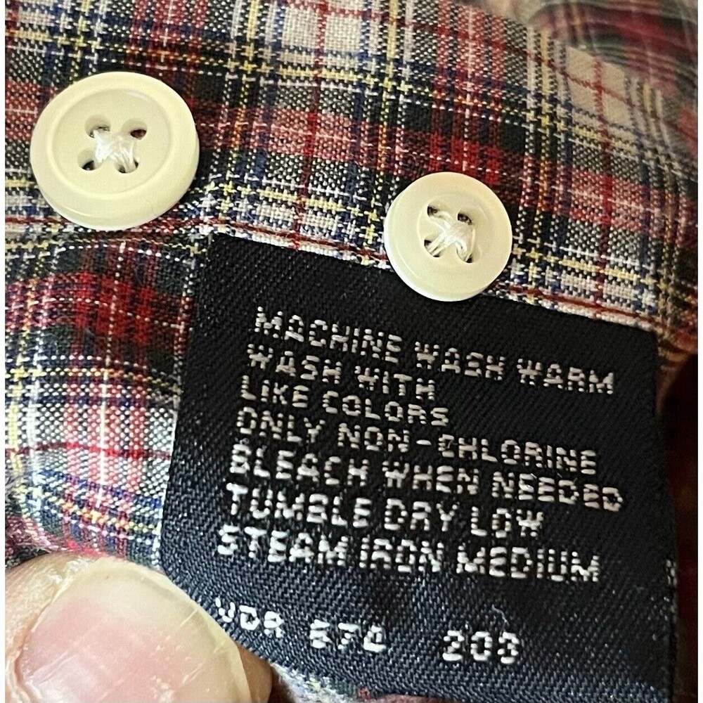 Nautica Mens Medium Red Plaid Long Sleeve Button Up Shirt W/ Pocket Used - Picture 4 of 6